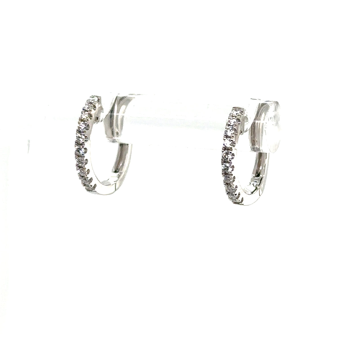 14K White Gold Small Diamond Hinged Hoop Earrings - Classic Glamour img2