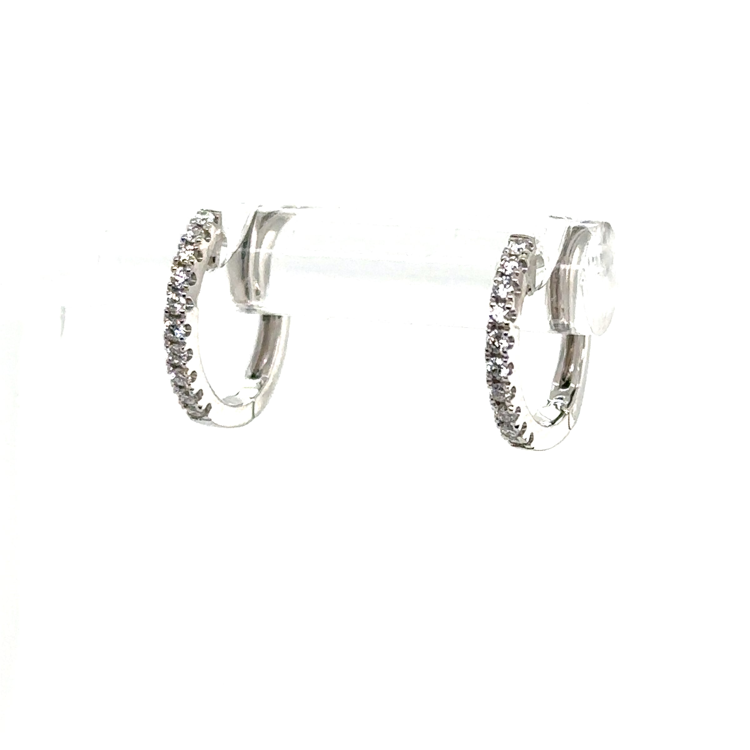 14K White Gold Small Diamond Hinged Hoop Earrings - Classic Glamour img2
