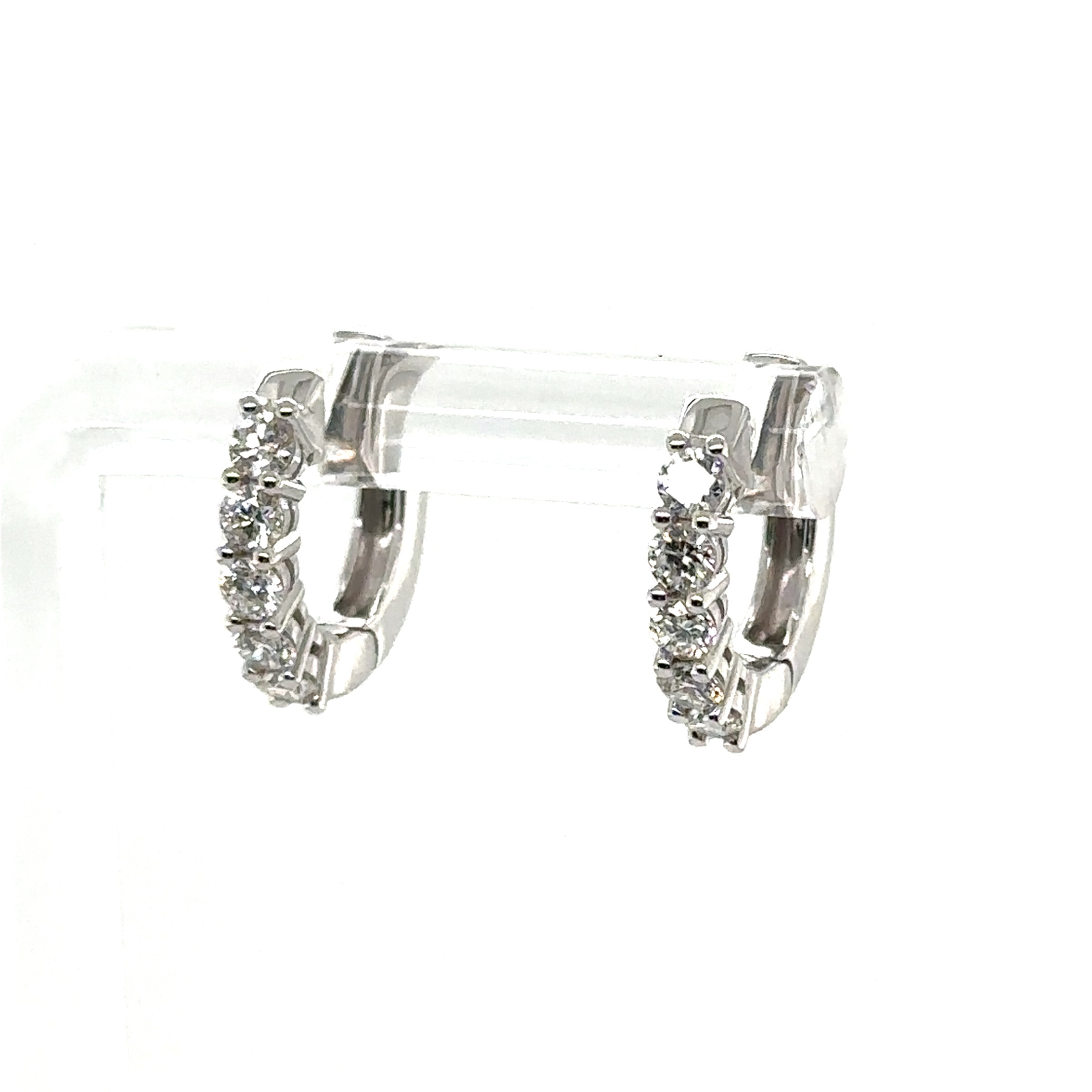 14K White Gold Small Diamond Hinged Hoop Earrings - Elegant Shine img2