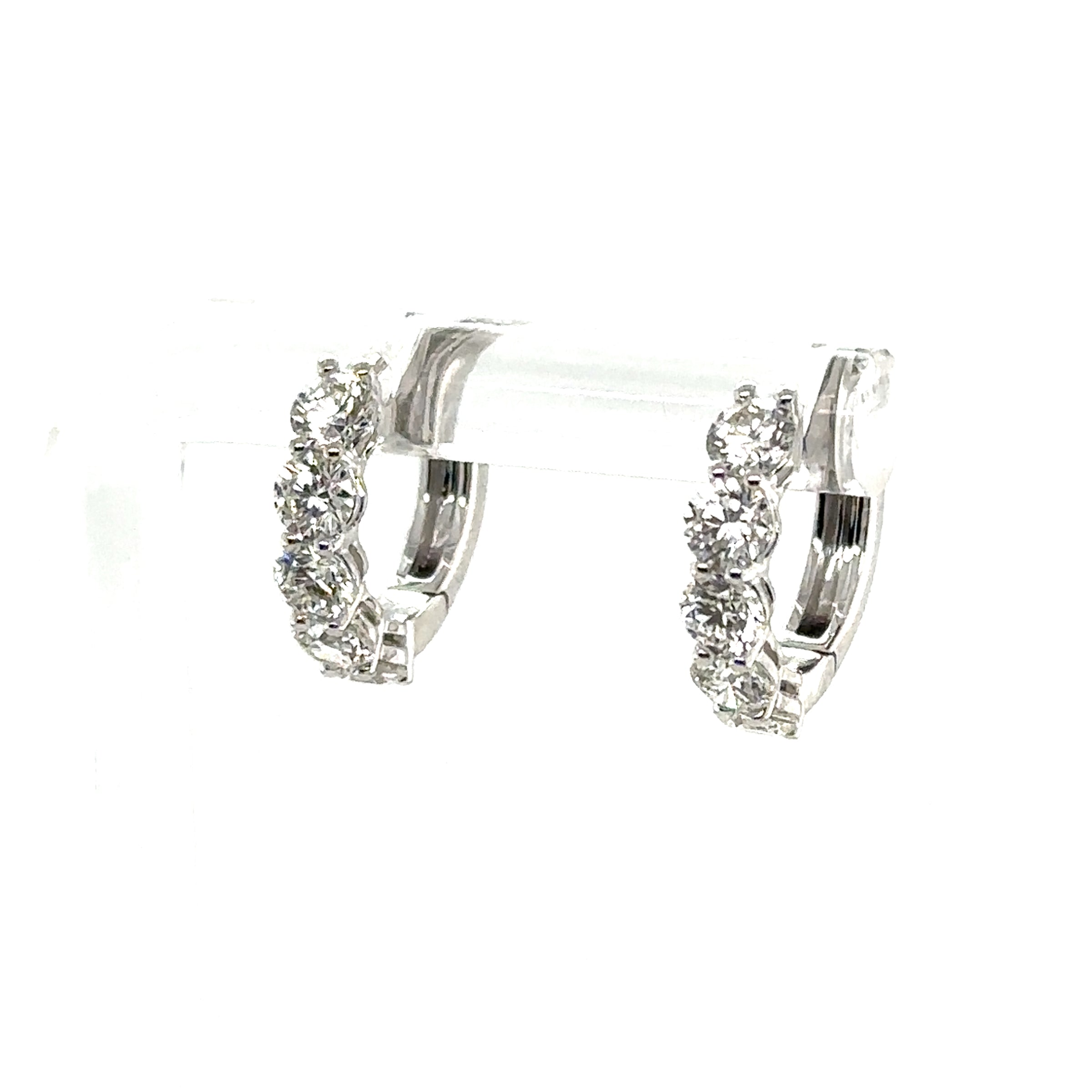14K White Gold Small Diamond Hinged Hoop Earrings - Elegant Sparkle img2