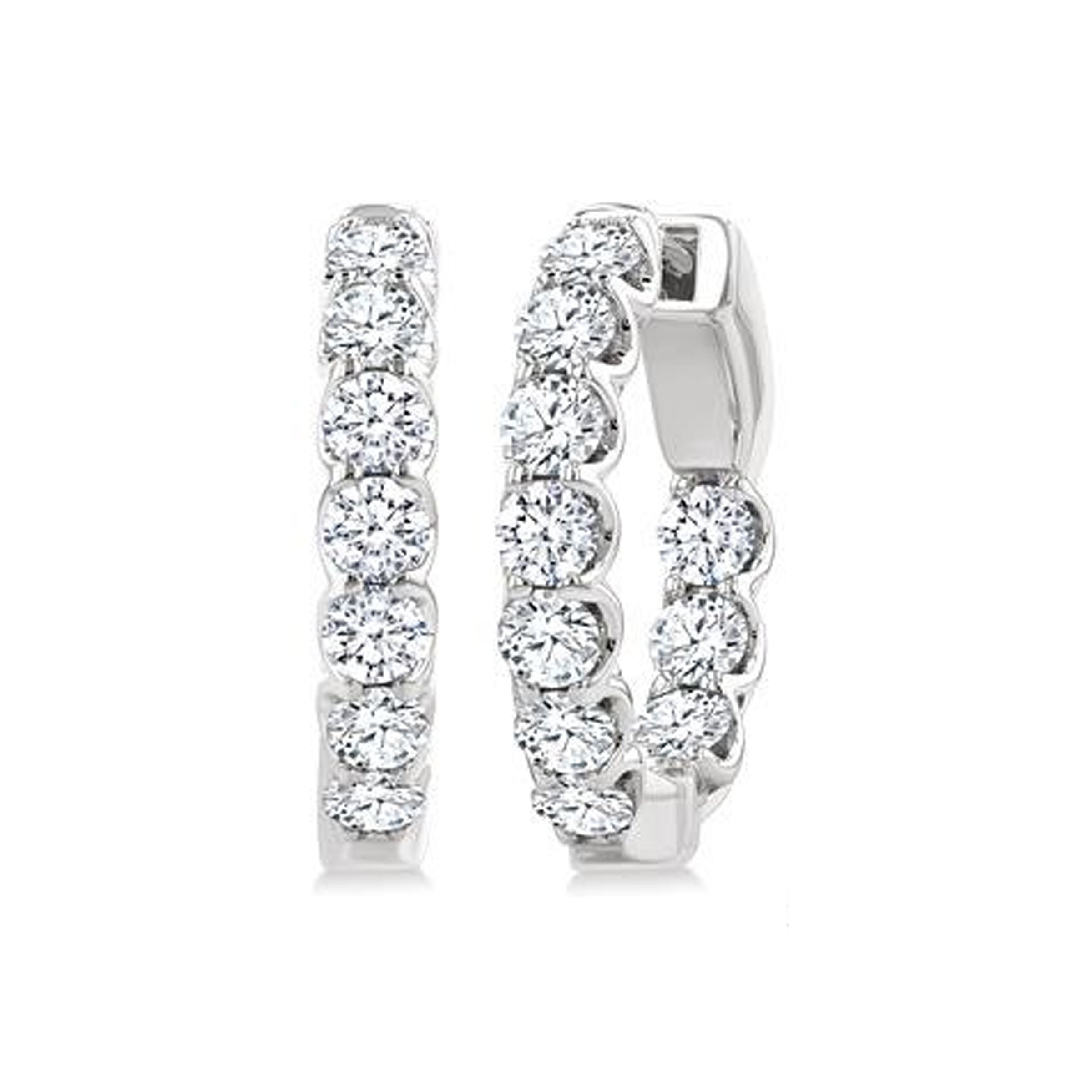 14K White Gold Small Inside-Out Diamond Hoop Earrings