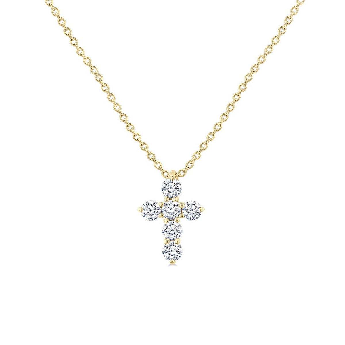 14K Yellow Gold .25 Carat Round Diamond Cross Necklace