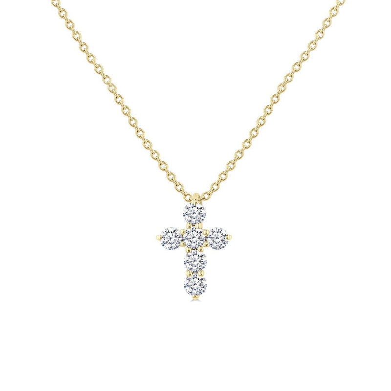 14K Yellow Gold .25 Carat Round Diamond Cross Necklace
