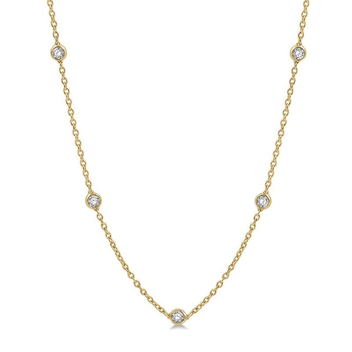 14K Yellow Gold 11 Round Cut 0.5 Carat Diamond Station Necklace