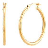 14K Yellow Gold 2x25MM Hoop Earrings