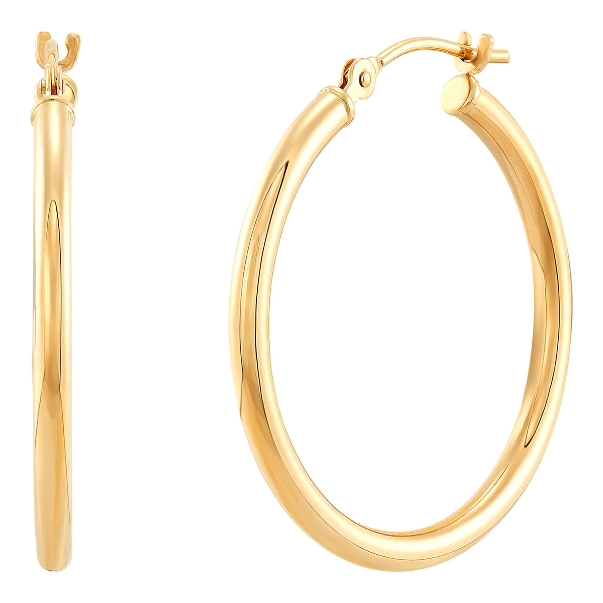 14K Yellow Gold 2x25MM Hoop Earrings