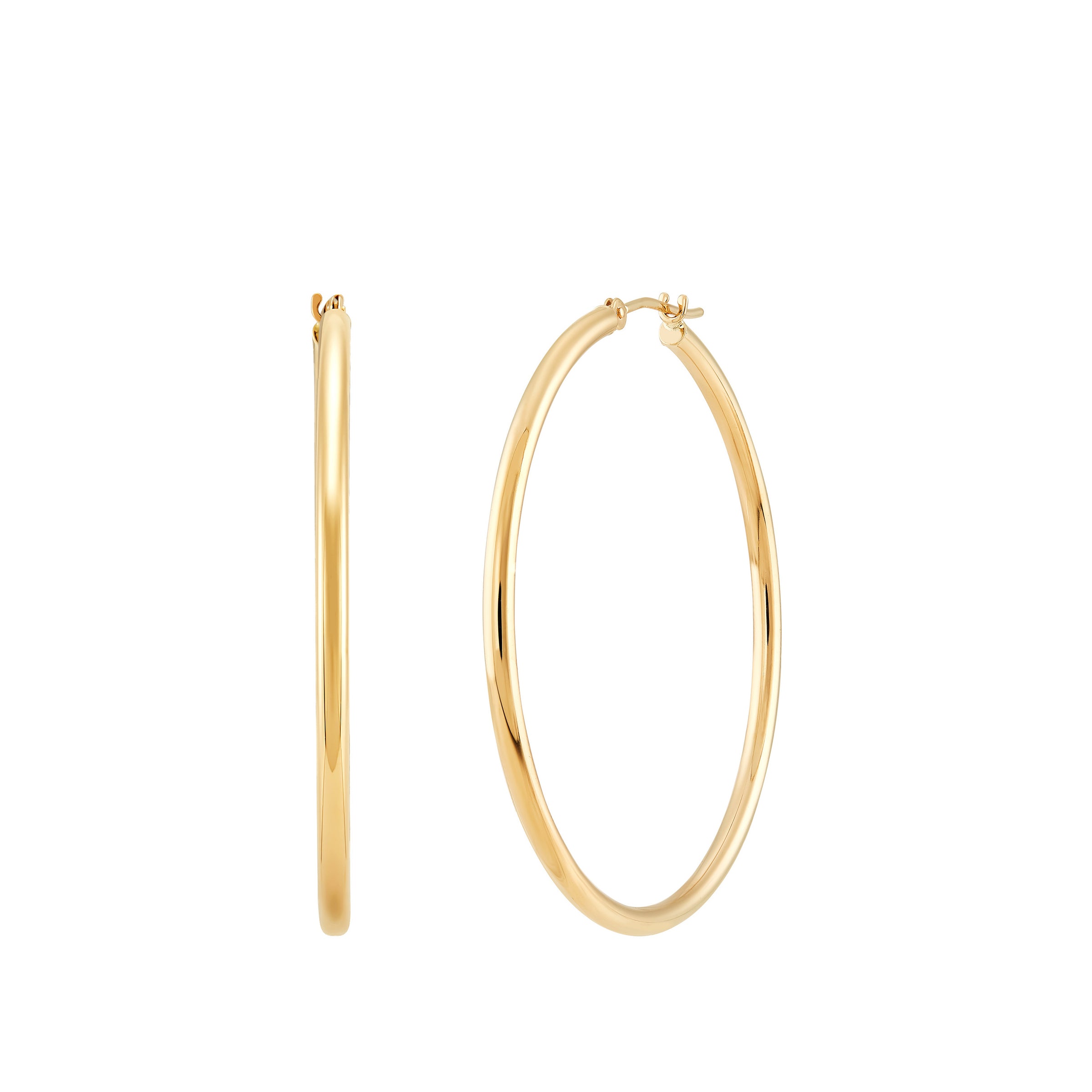 14K Yellow Gold 2x40MM Hoop Earrings img2