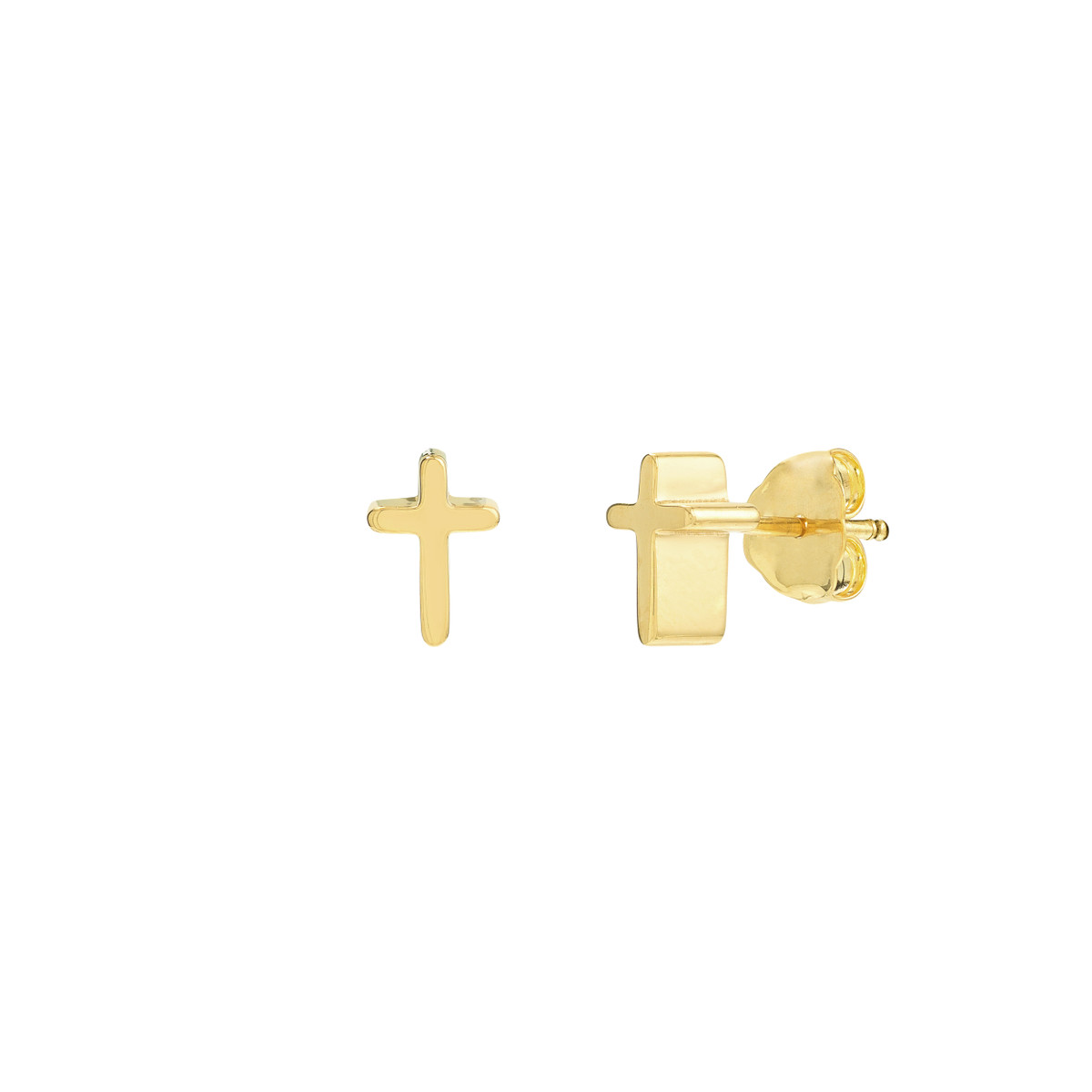 14K Yellow Gold 3D Cross Stud Earrings