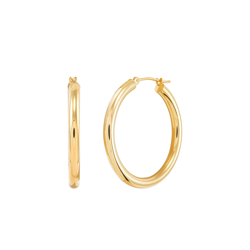 14K Yellow Gold 3x30MM Hoop Earrings img1