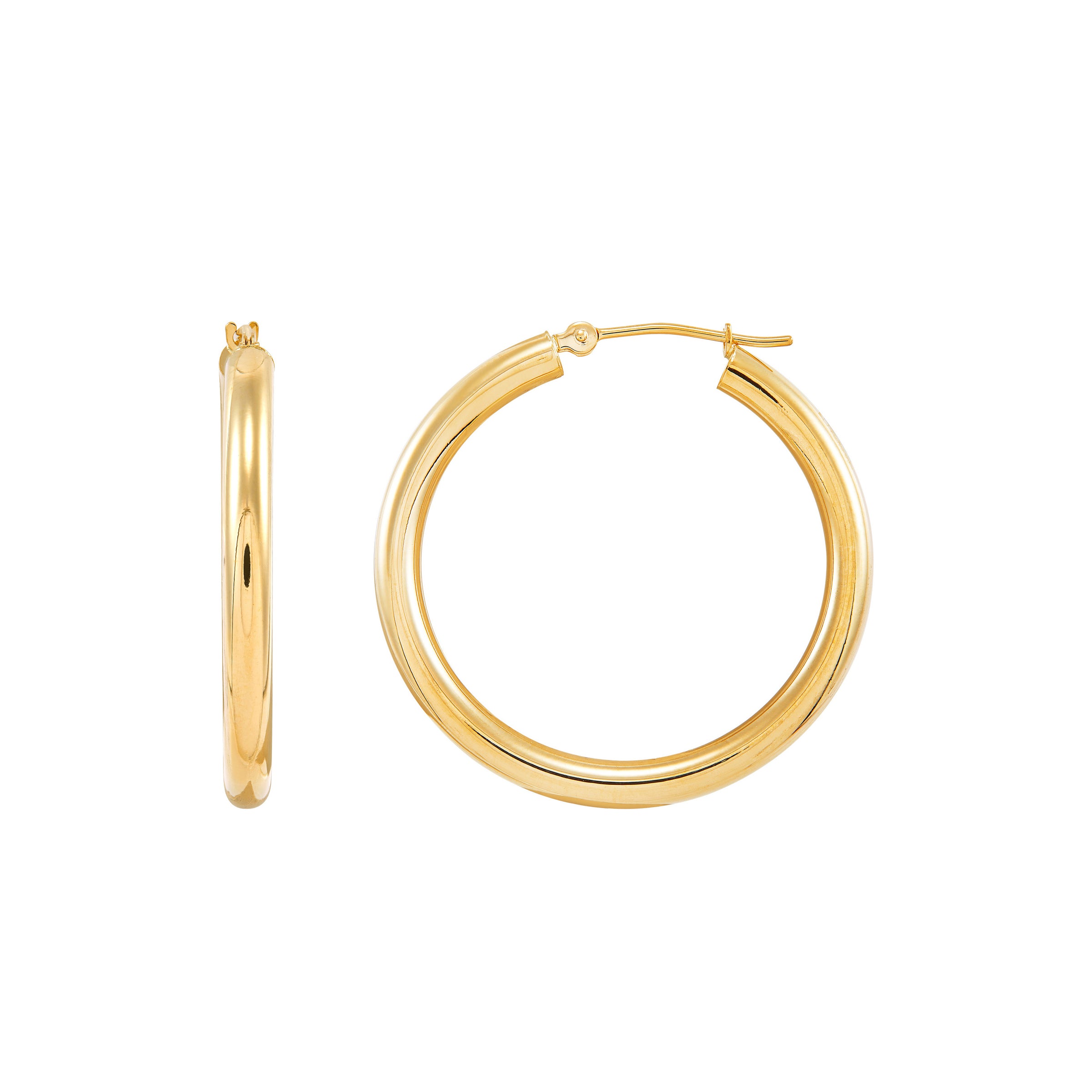 14K Yellow Gold 3x30MM Hoop Earrings img2