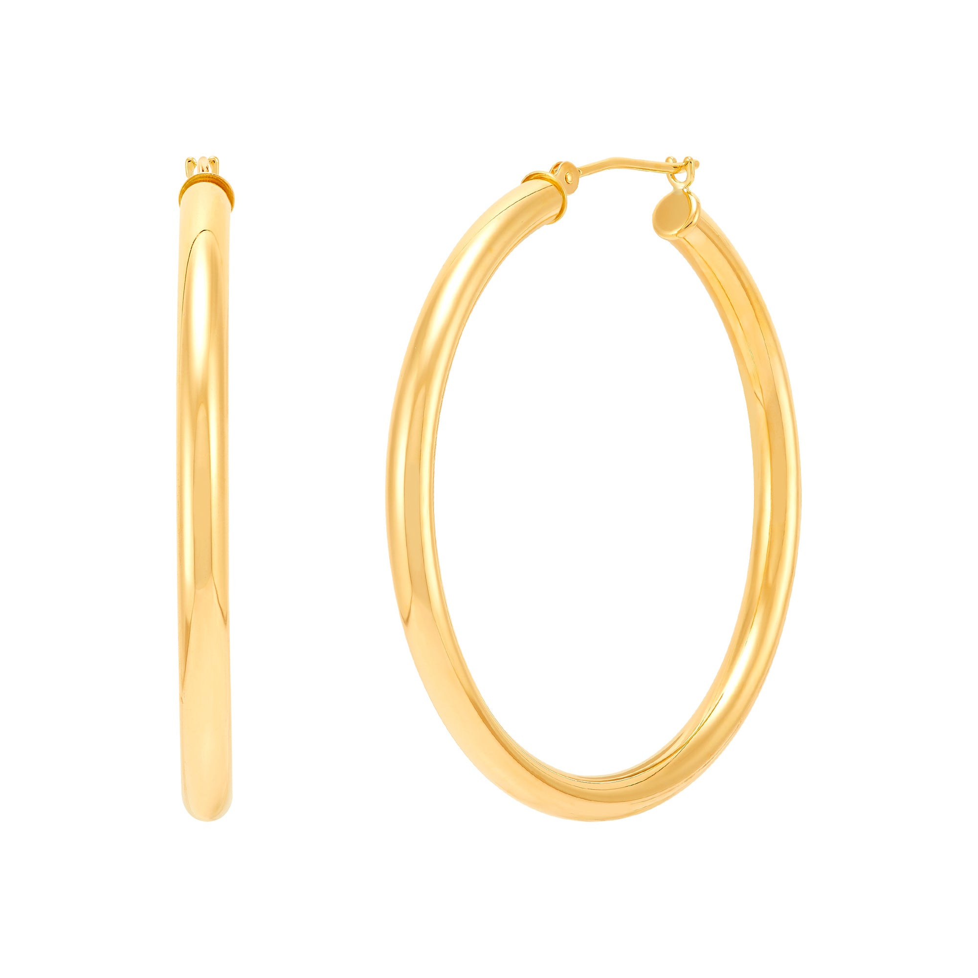 14K Yellow Gold 3x40MM Hoop Earrings