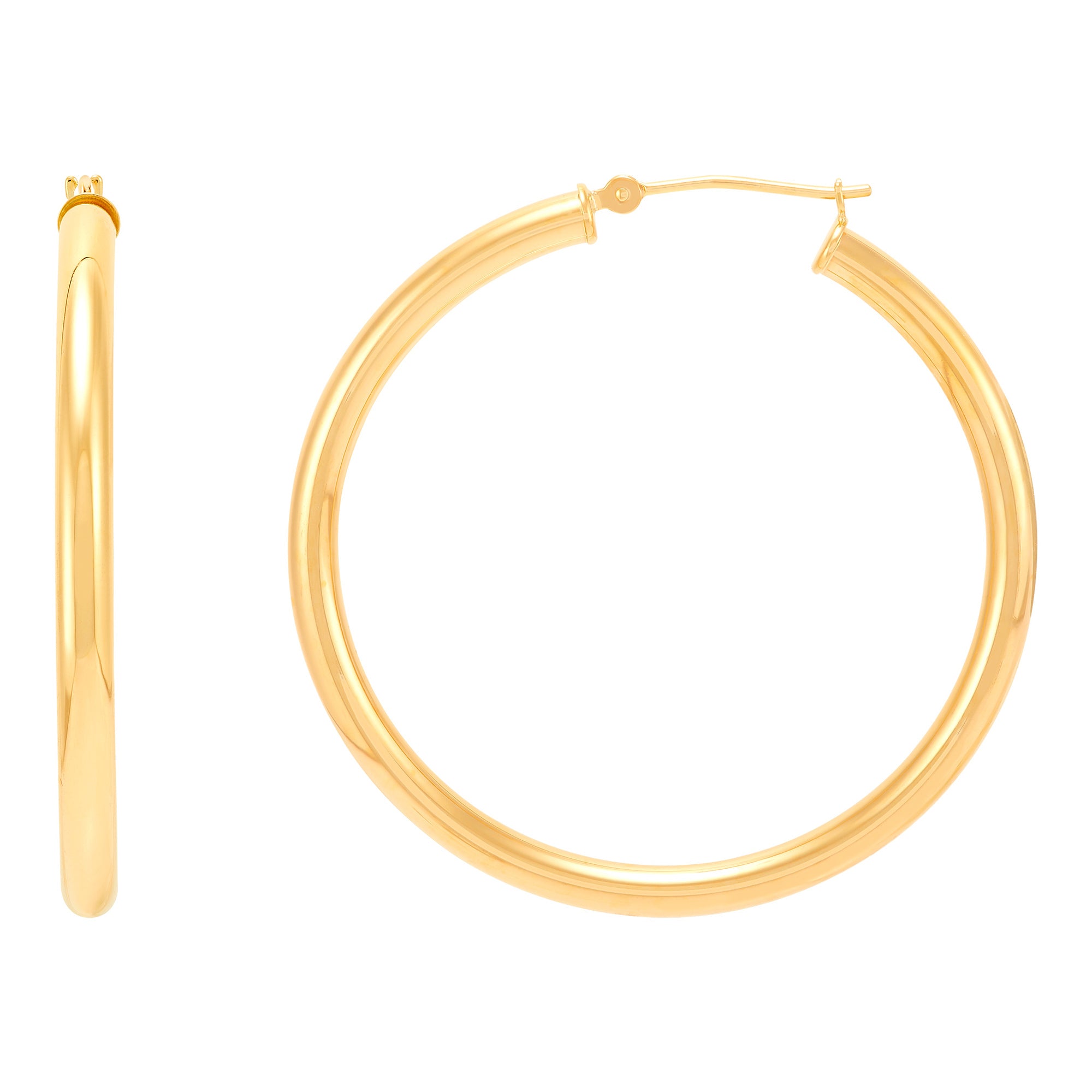 14K Yellow Gold 3x40MM Hoop Earrings img2