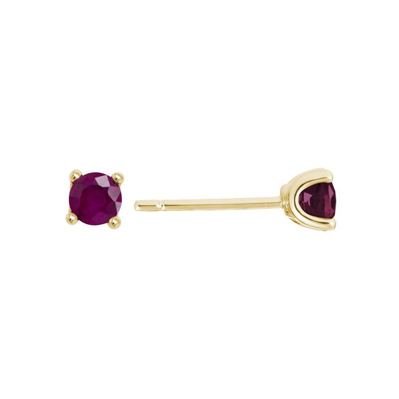 14K Yellow Gold 4MM Ruby Stud Earrings