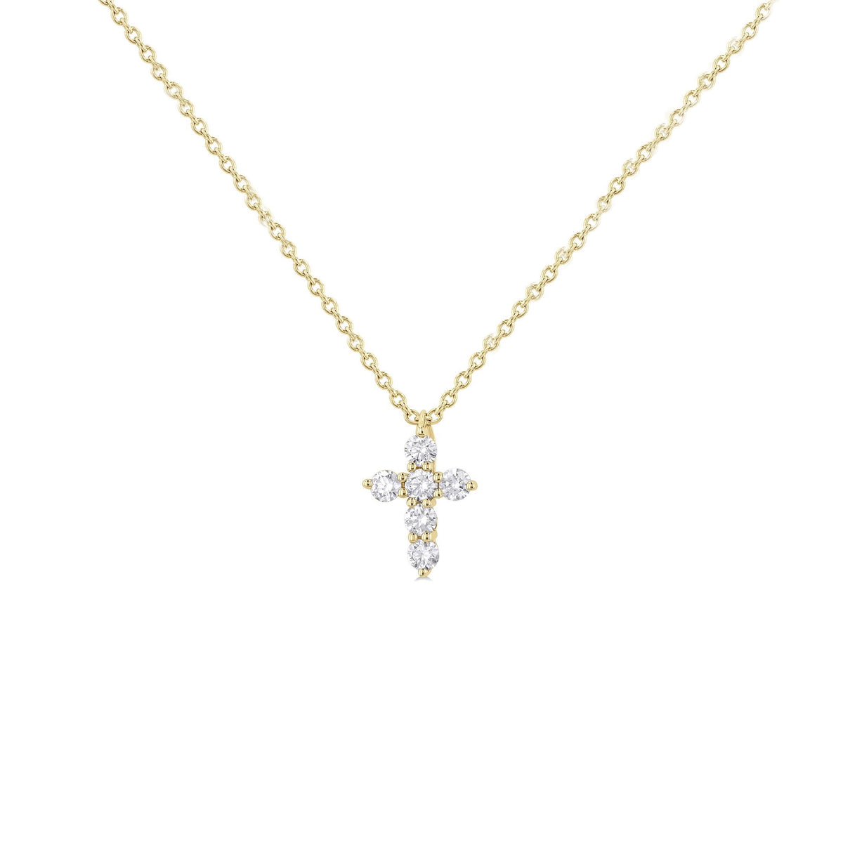 14K Yellow Gold 6 Stone Diamond Cross Necklace 0.15cts