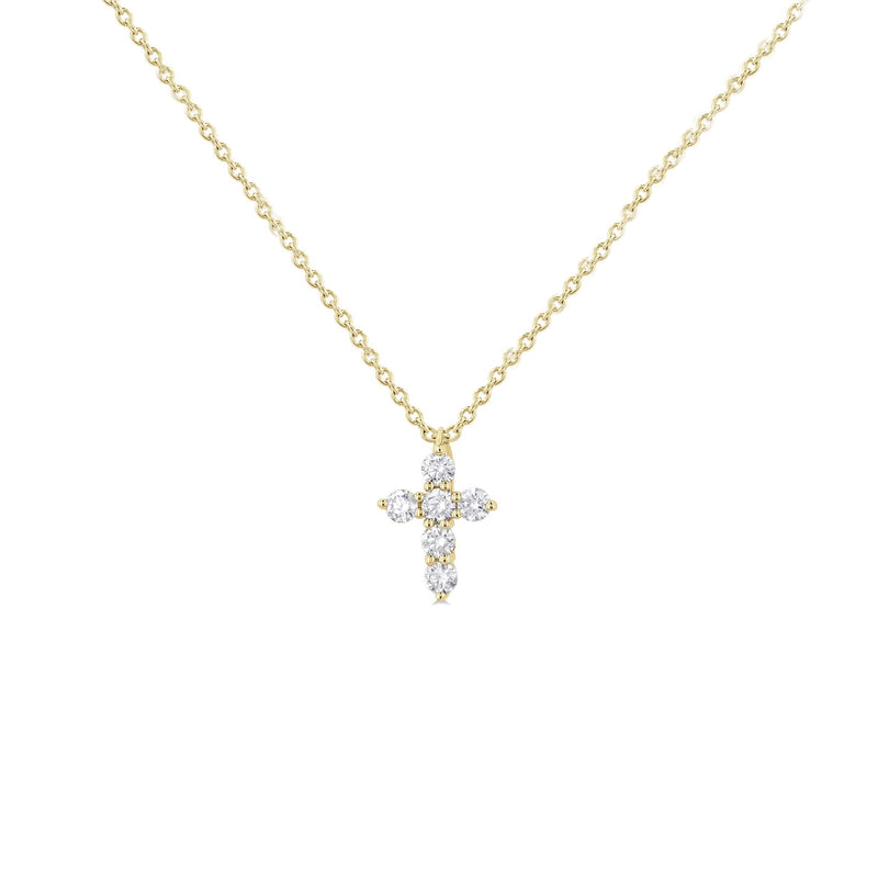 14K Yellow Gold 6 Stone Diamond Cross Necklace 0.15cts