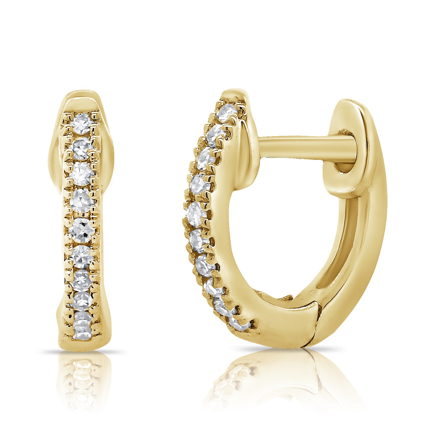 14K Yellow Gold Baby Pave Diamond Huggie Earrings