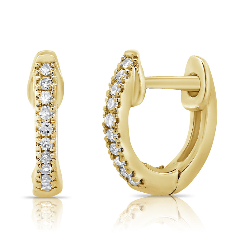14K Yellow Gold Baby Pave Diamond Huggie Earrings