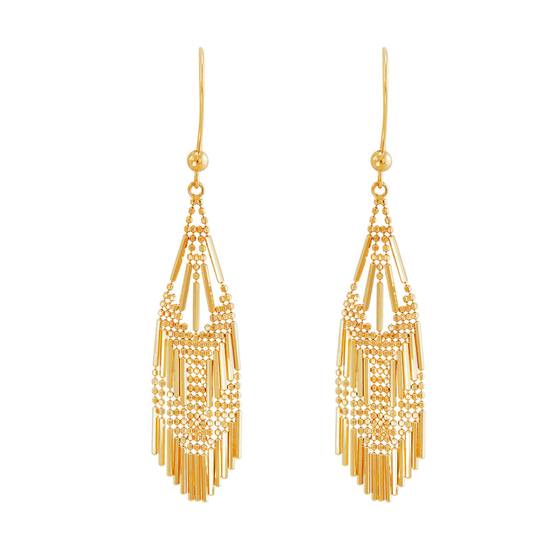 14K Yellow Gold Beads & Bar Dangle Earrings img1