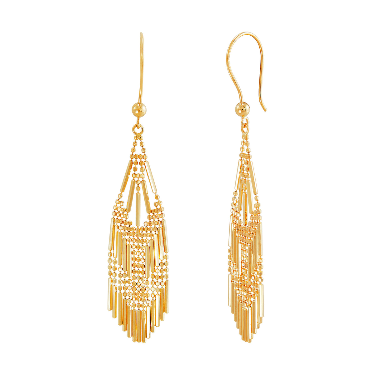 14K Yellow Gold Beads & Bar Dangle Earrings img2