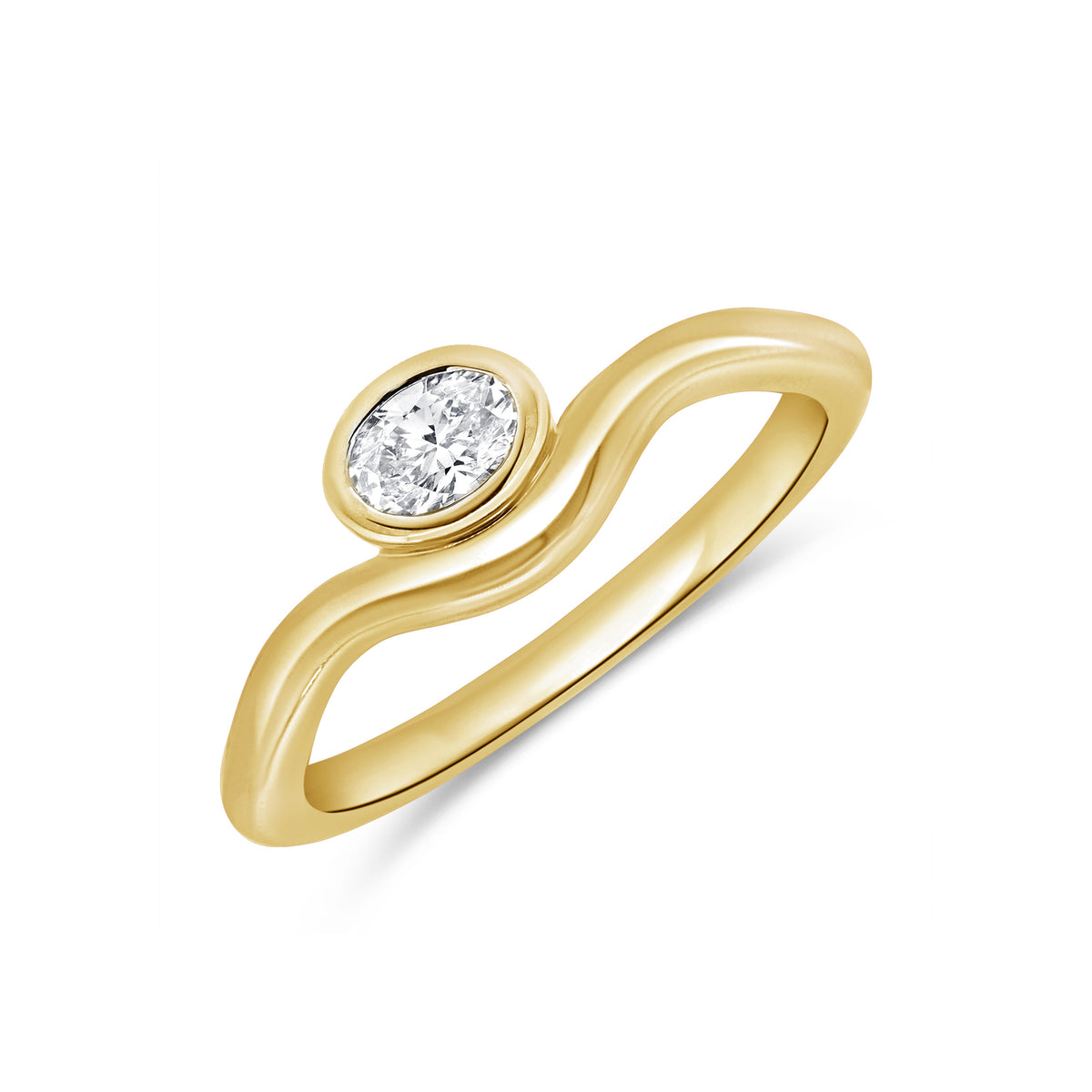 14K Yellow Gold Bezel Set Curved Diamond Ring