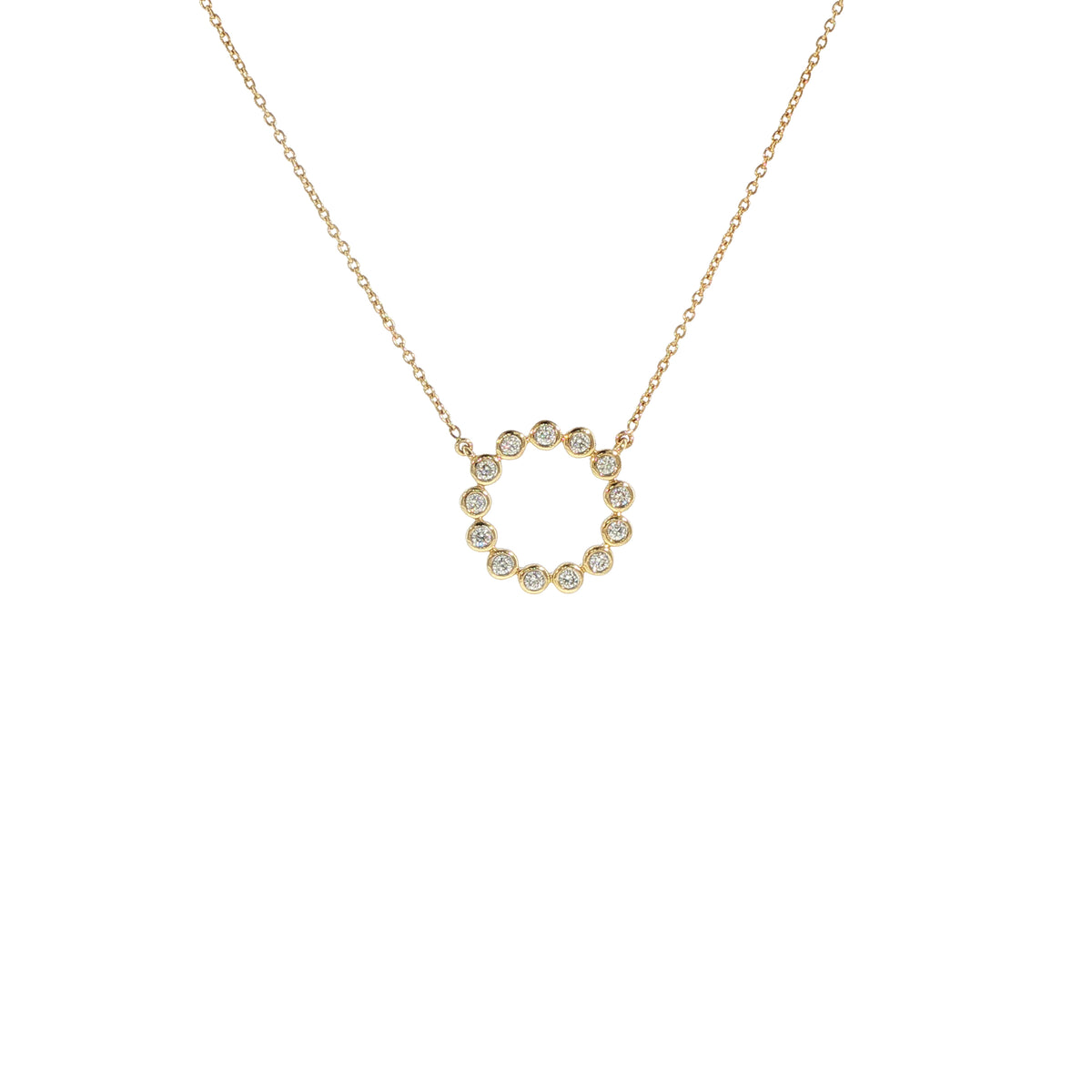 14K Yellow Gold Bezel Set Diamond Circle Necklace