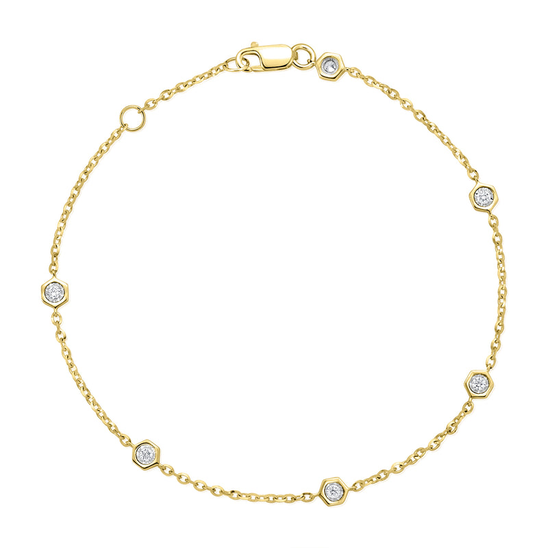 14K Yellow Gold Bezel Set Diamond Station Bracelet