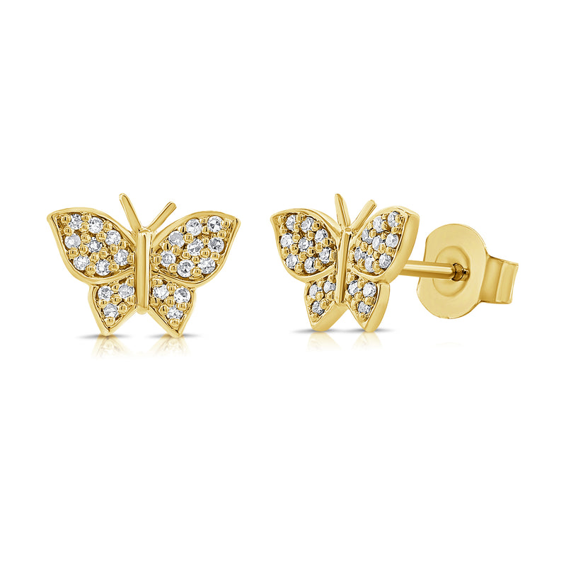 14K Yellow Gold Butterfly Diamond Stud Earrings