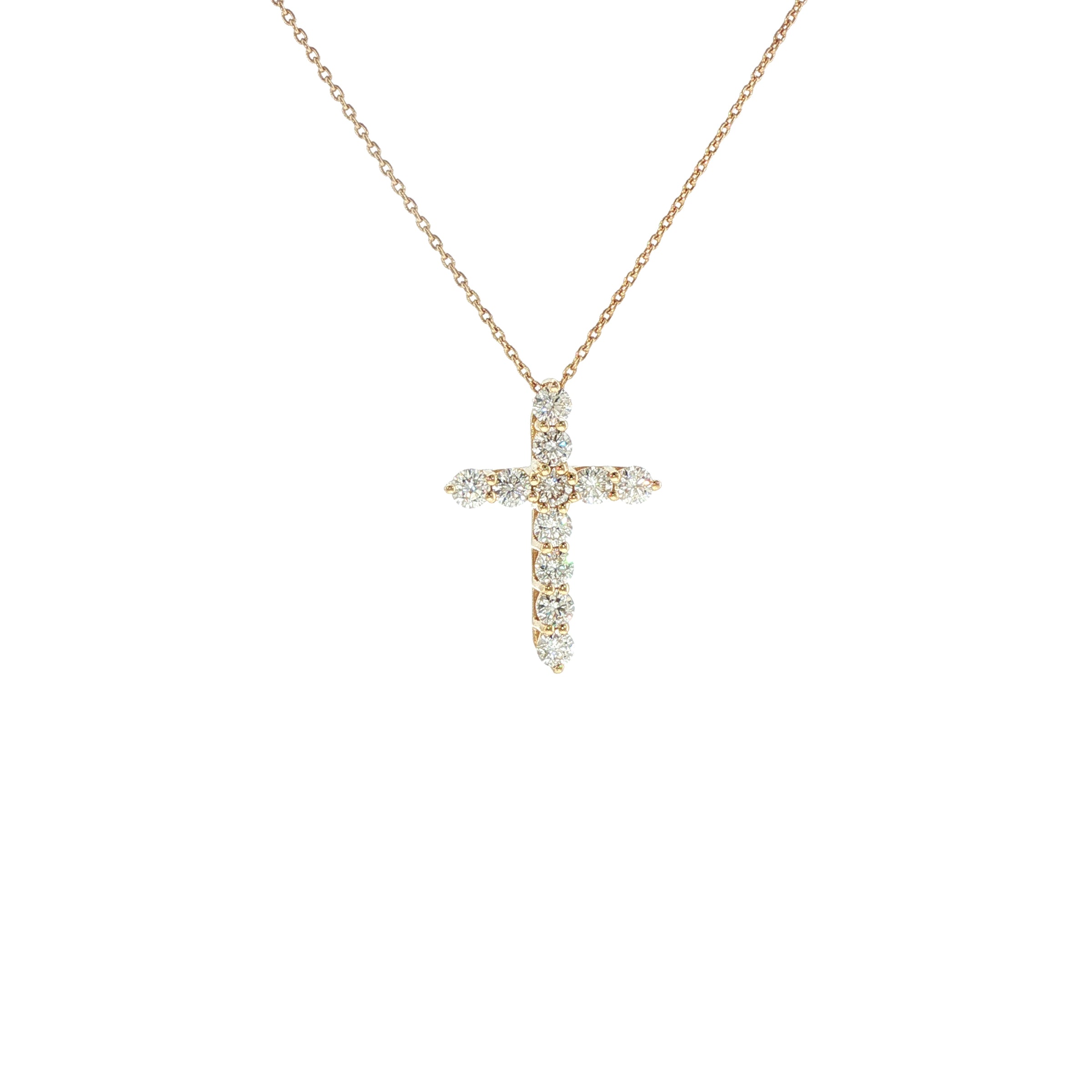 14K Yellow Gold Diamond Cross Necklace, 1.00 Carat
