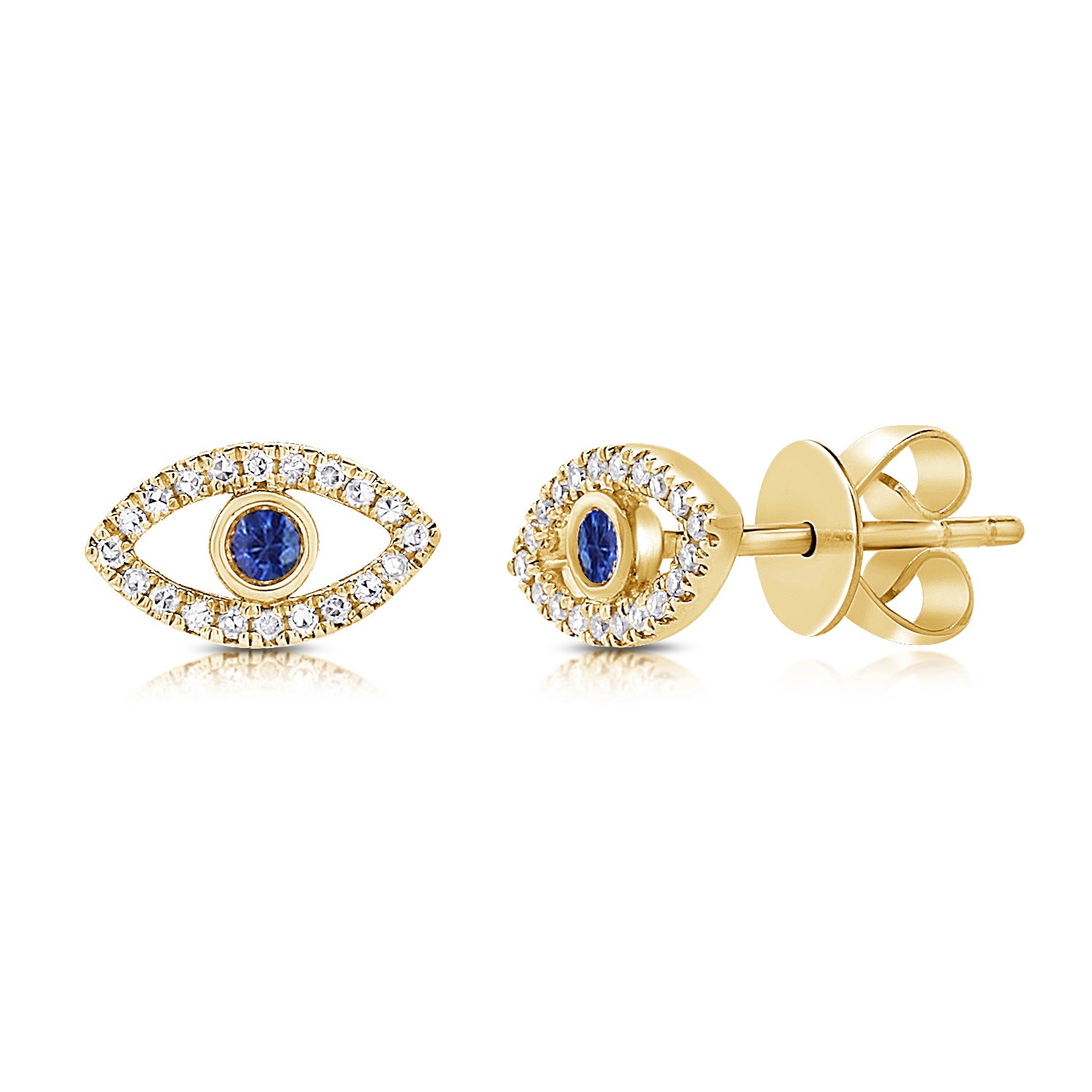 14K Yellow Gold Evil Eye Stud Earrings