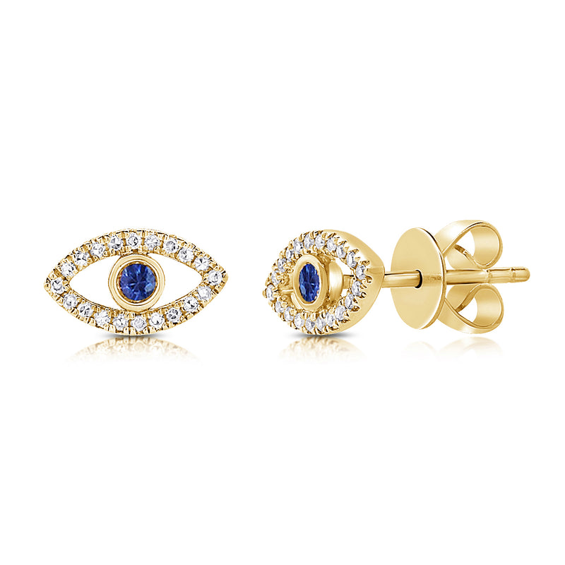 14K Yellow Gold Evil Eye Stud Earrings