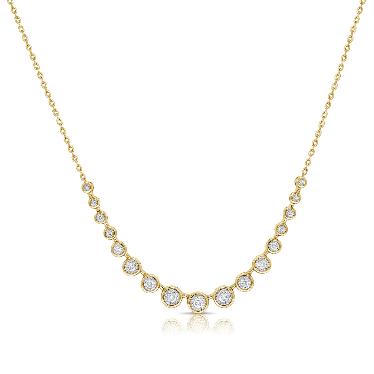 14K Yellow Gold Graduated Diamond Bezel Necklace