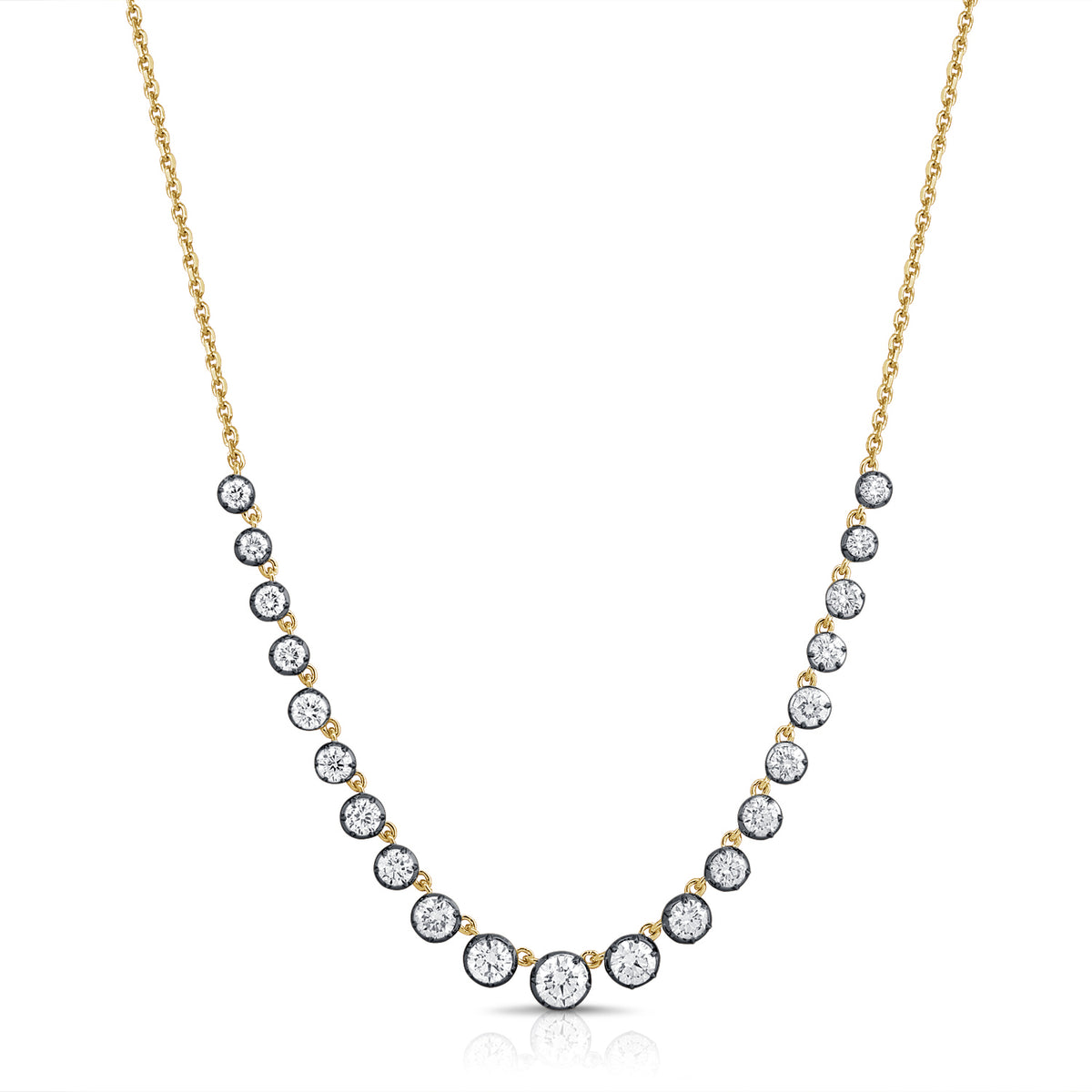 14K Yellow Gold Graduating Diamond Necklace with Black Rhodium