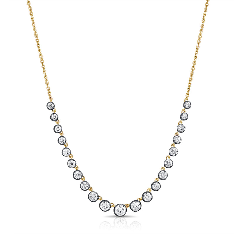 14K Yellow Gold Graduating Diamond Necklace with Black Rhodium