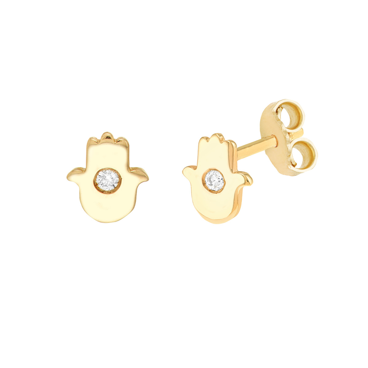 14K Yellow Gold Hamsa with Diamond Stud Earrings