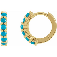 14K Yellow Gold Natural Tuquoise Cabochon Hoop Earrings