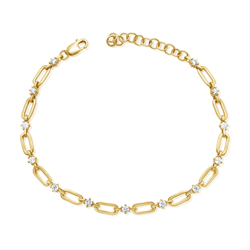 14K Yellow Gold Oval Link Diamond Station Bracelet