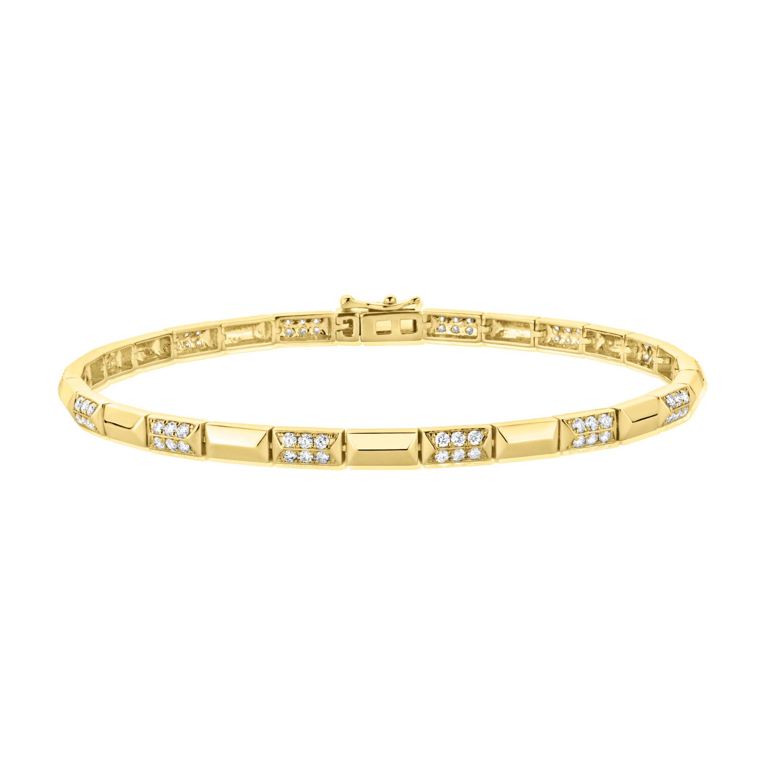 14K Yellow Gold Pave Diamond Polished Station Bangle Bracelet