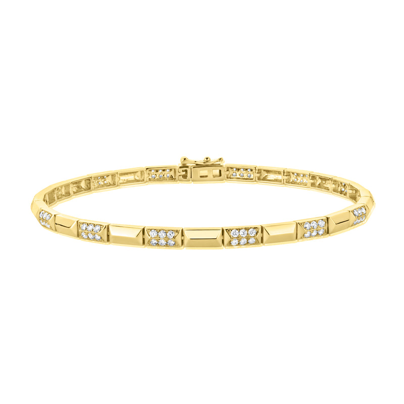 14K Yellow Gold Pave Diamond Polished Station Bangle Bracelet