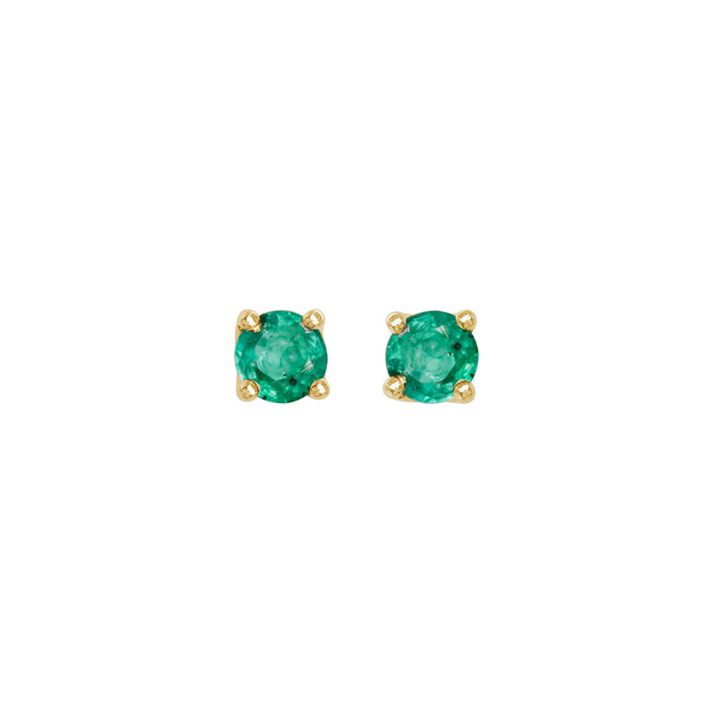 14K Yellow Gold Prong-Set Emerald Stud Earrings