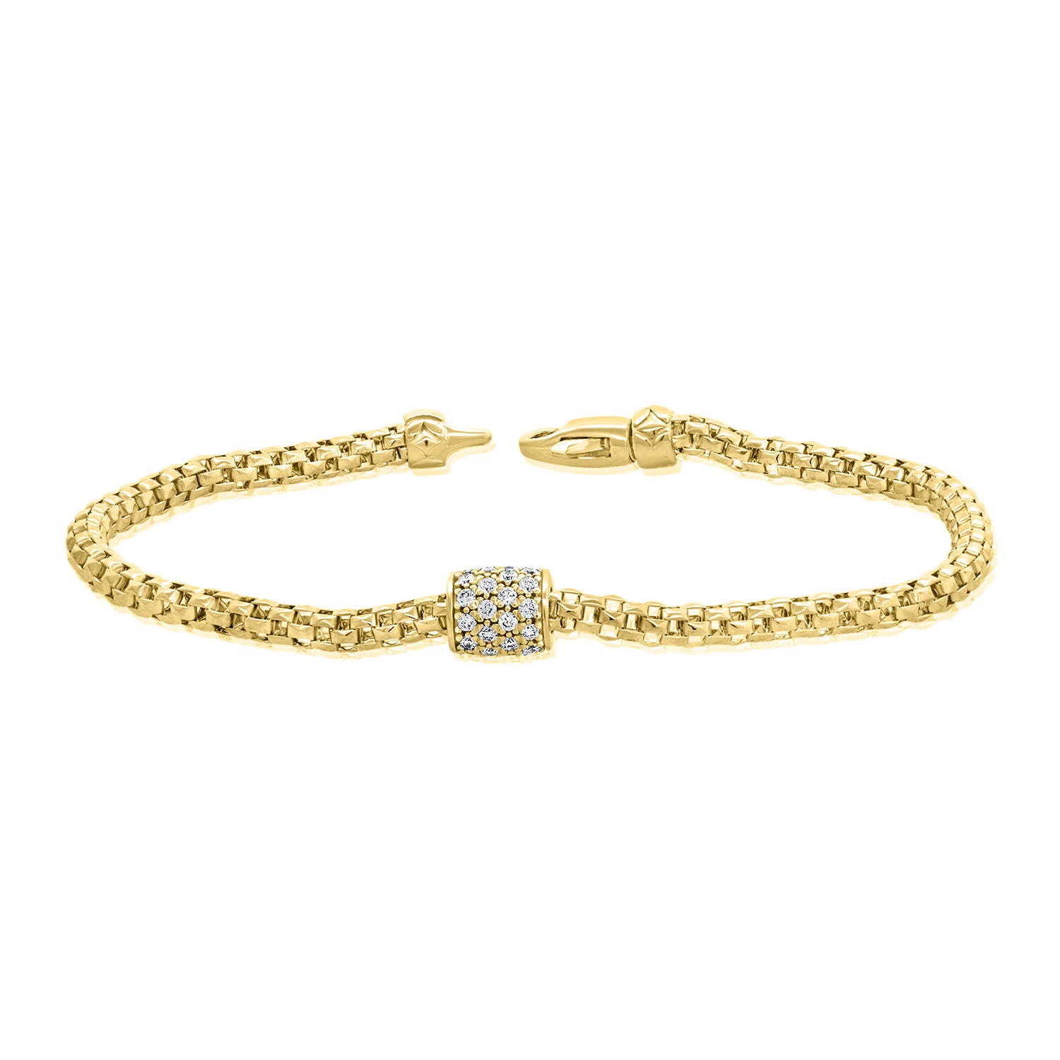 14K Yellow Gold Round Wheat Diamond Station Bracelet