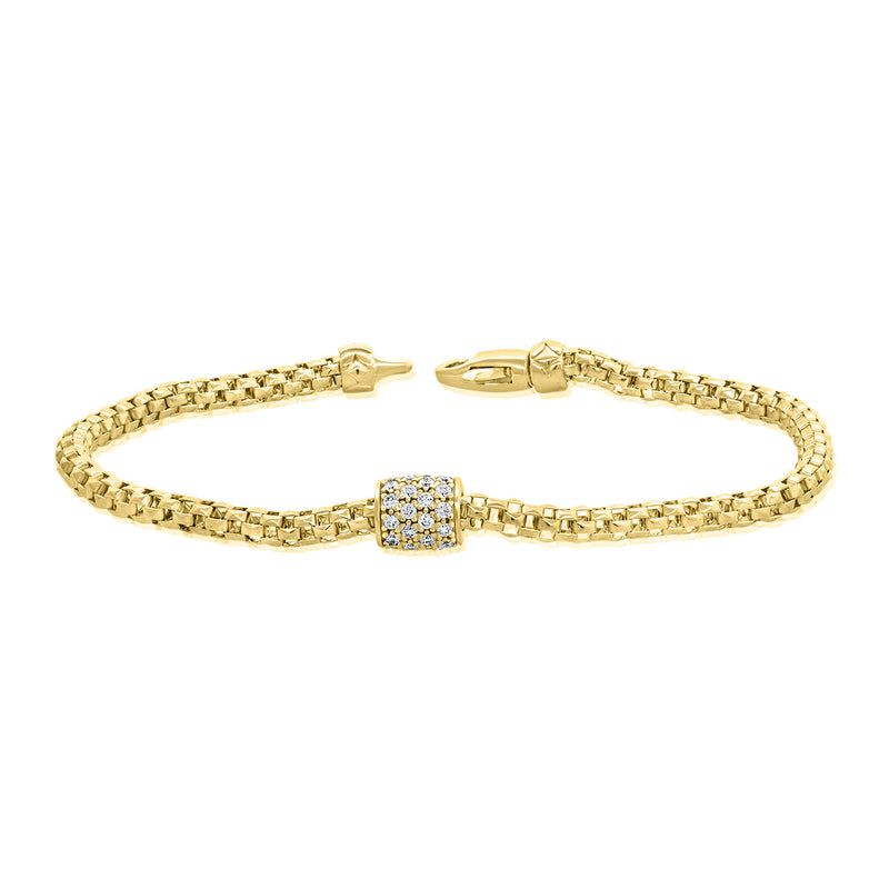 14K Yellow Gold Round Wheat Diamond Station Bracelet