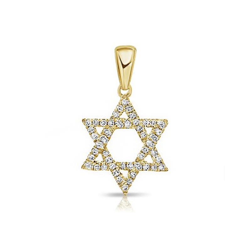14K Yellow Gold Star of David Diamond Pendant