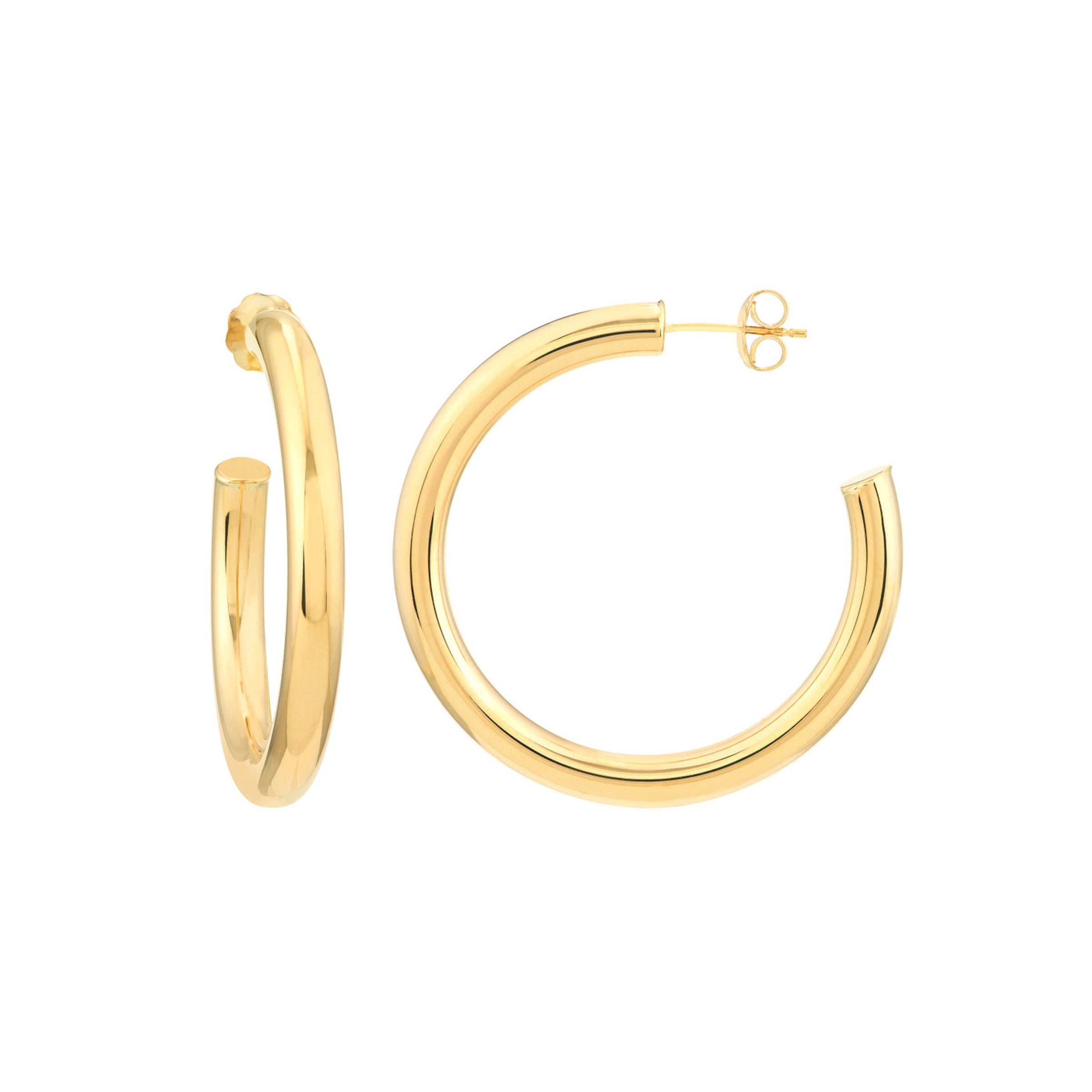 14K Yellow Gold Tube Hoop Earrings