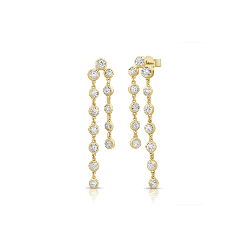 14 Yellow Gold Bezel Set Chain Diamond Drop Earrings