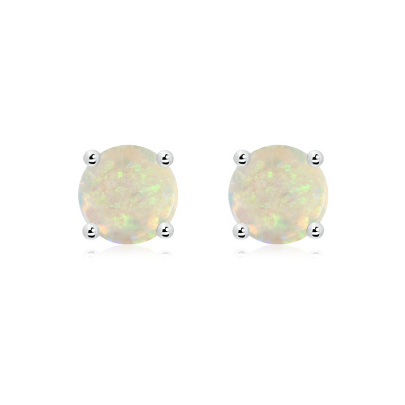 14k White Gold Opal Stud Earrings
