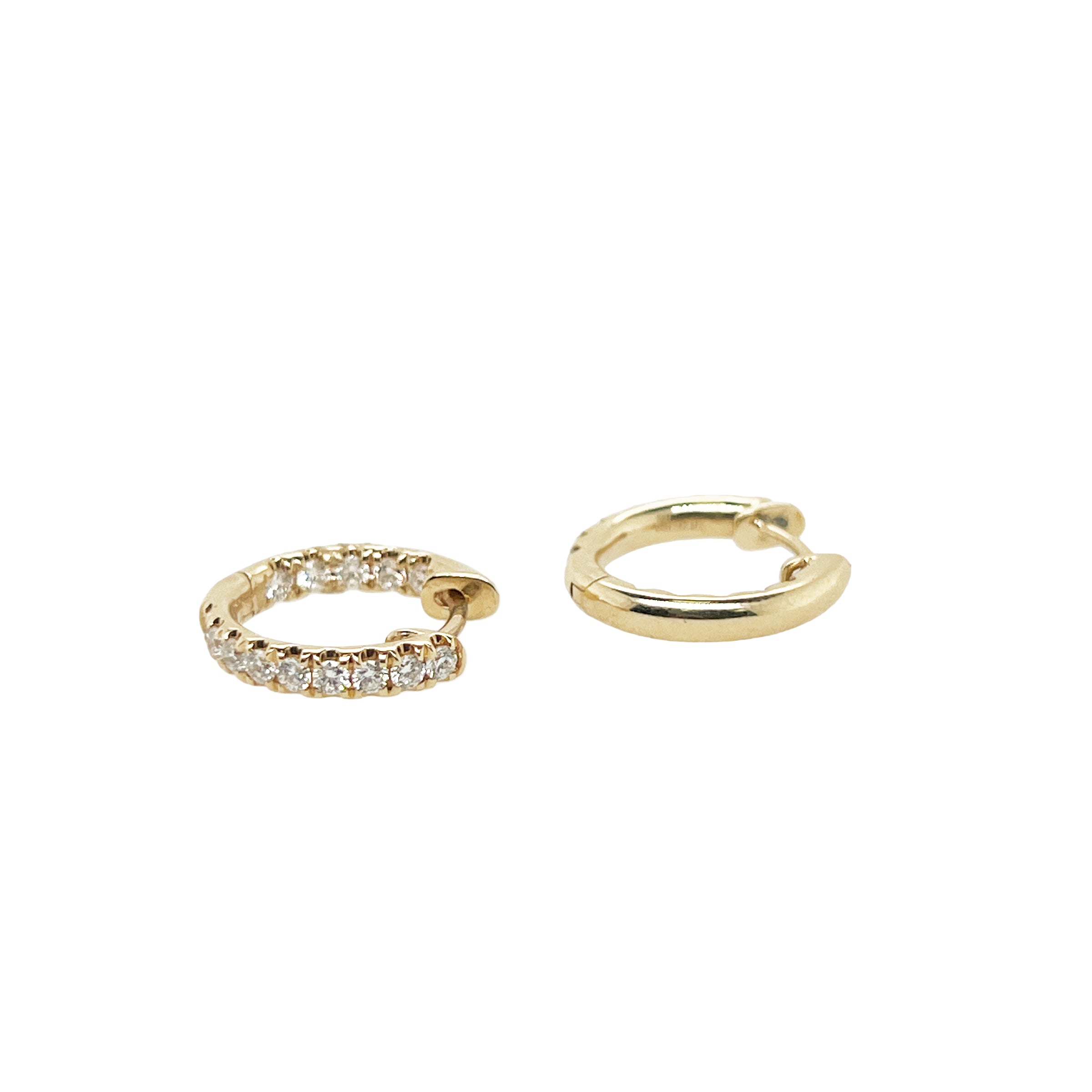 14K Yellow Gold Diamond Huggie Earrings - NAGI