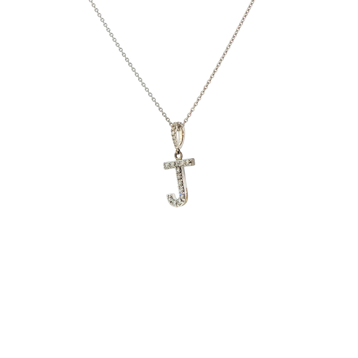 14K White Gold Initial J Diamond Necklace