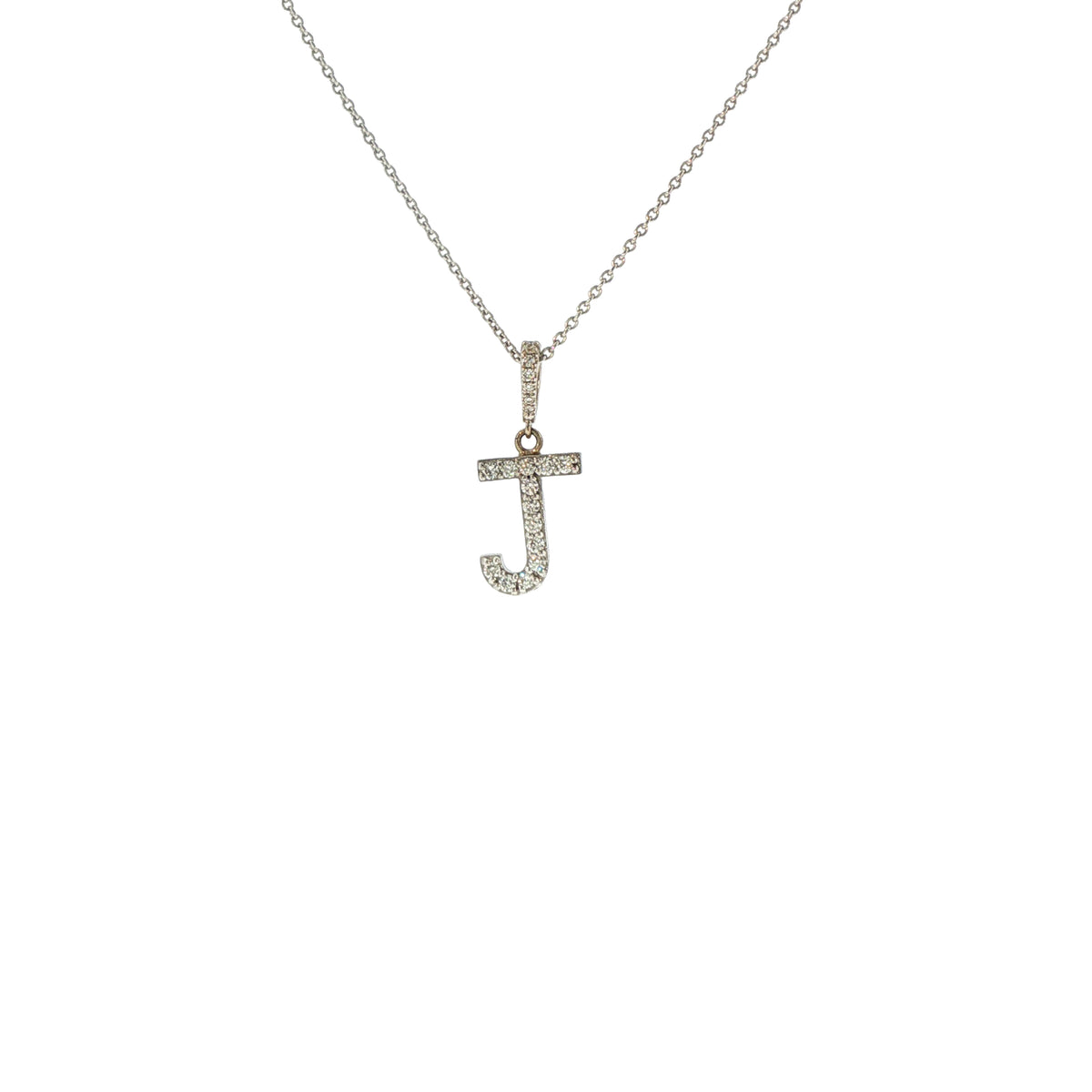 14K White Gold Initial J Diamond Necklace