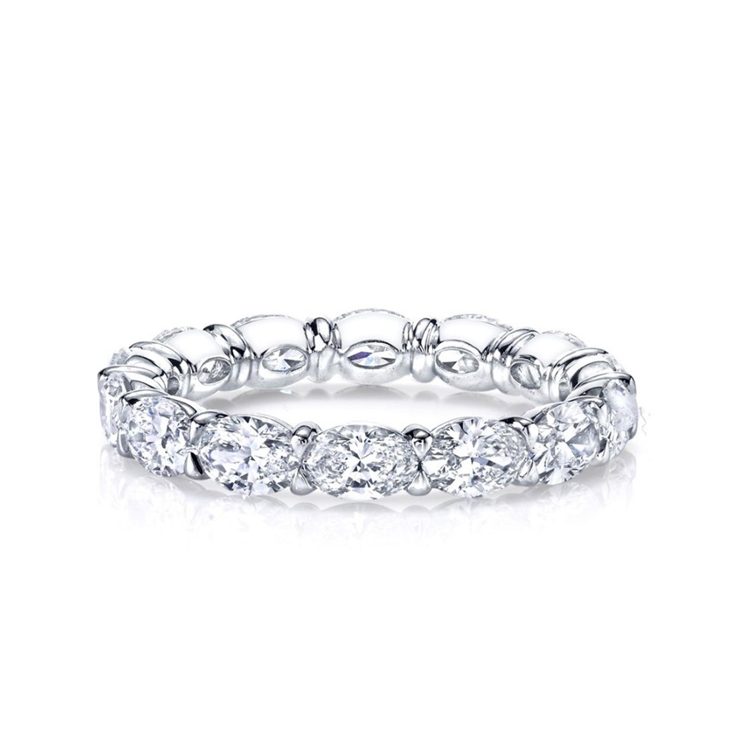 Platinum Eternity Band with Oval Cut Shared Prong Diamonds