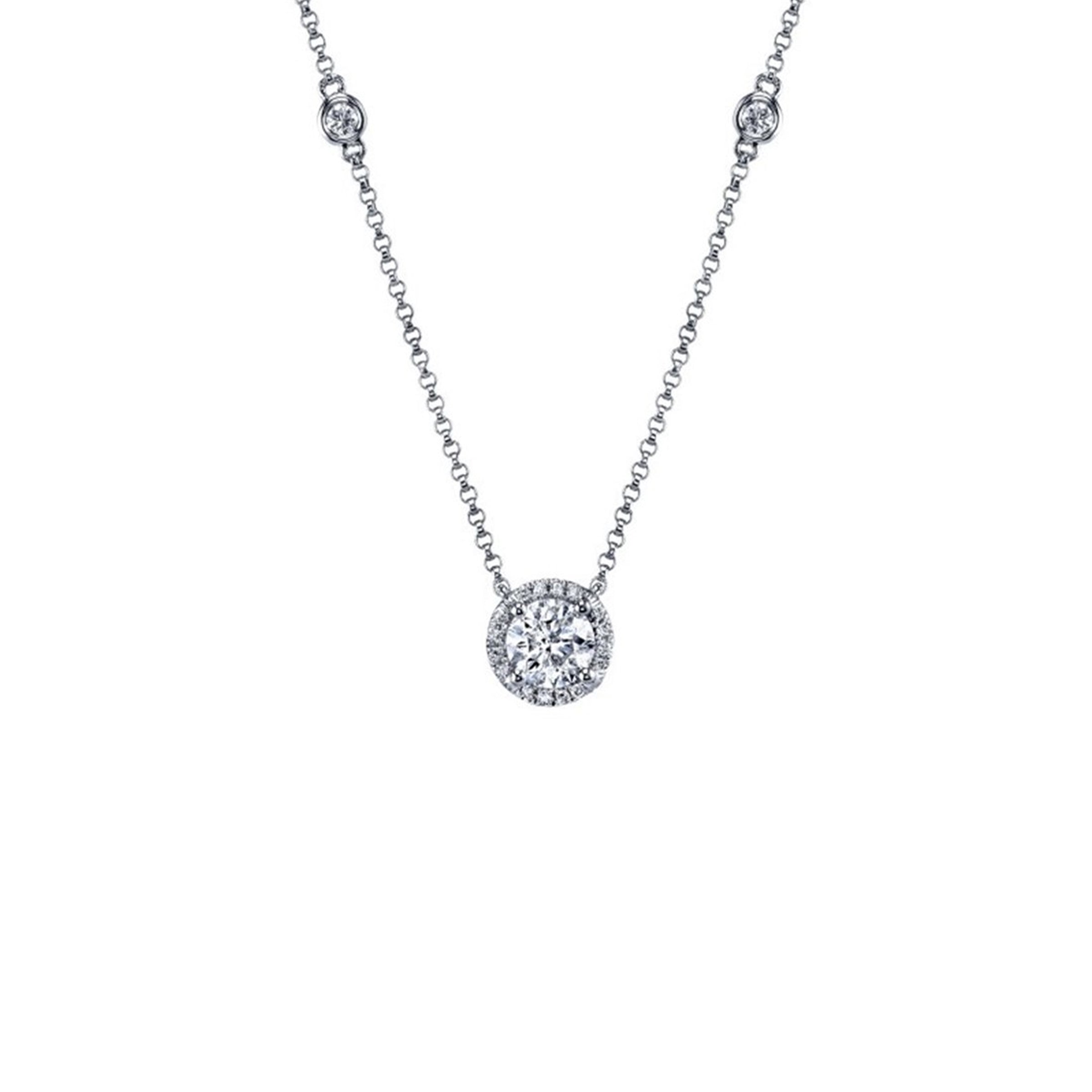 18K White Gold Round Halo Diamond Necklace